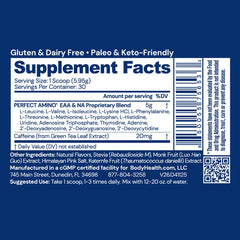 BodyHealth PerfectAmino powder mix-glass demonstrates quick blend for post-workout recovery.