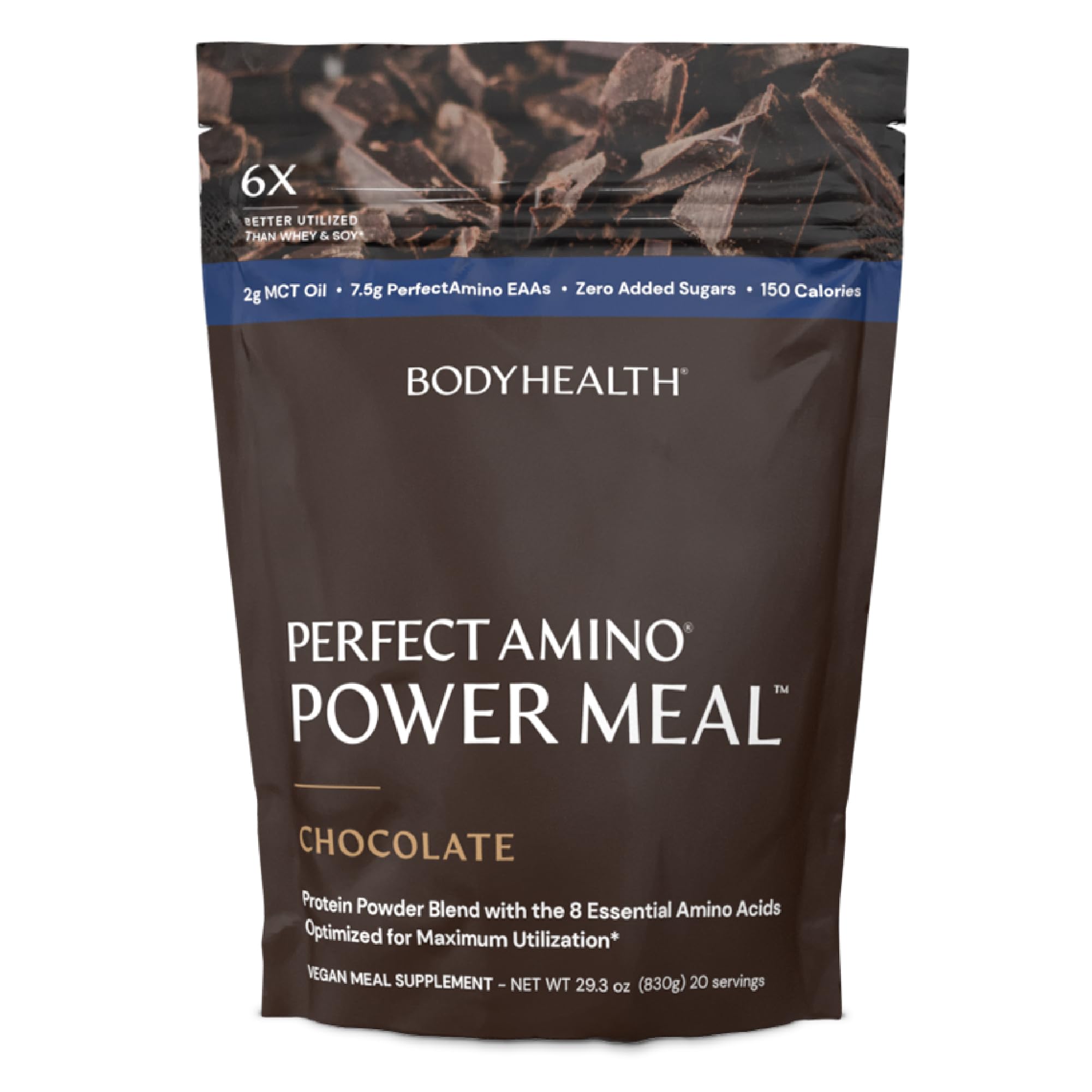 BodyHealth PerfectAmino Power Shake bottle in dark chocolate flavor for a meal replacement