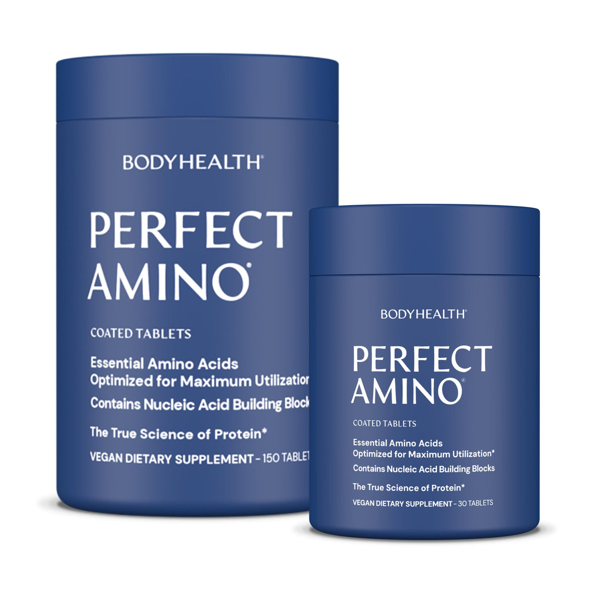 BodyHealth PerfectAmino tablets closeup showing easy-to-swallow design for quick intake