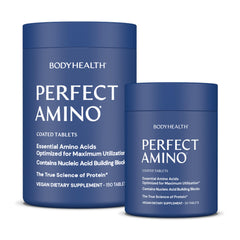 BodyHealth PerfectAmino tablets closeup showing easy-to-swallow design for quick intake