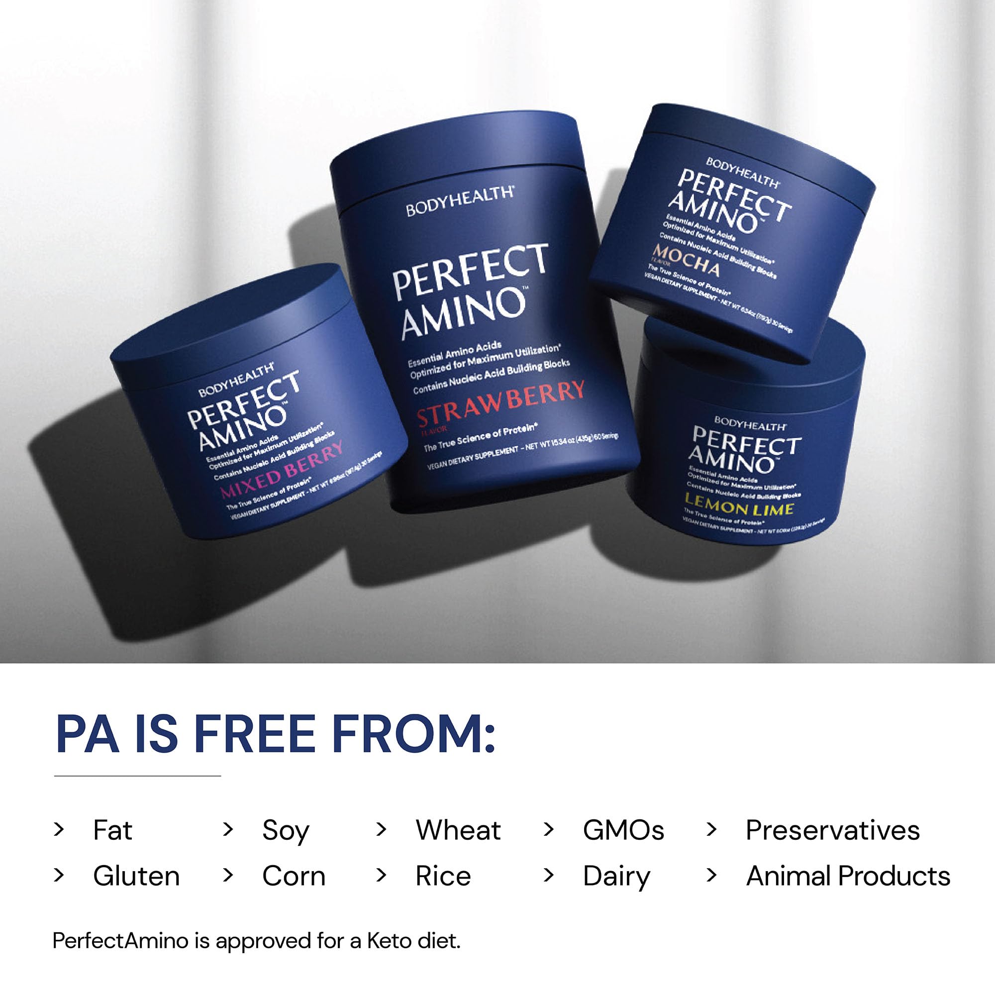 BodyHealth PerfectAmino Vanilla scoop included for precise serving.