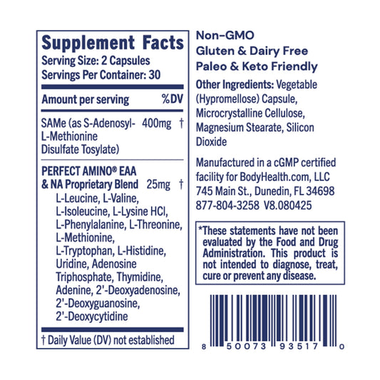 BodyHealth Same 400mg capsules close-up illustrating daily joint and mood support.