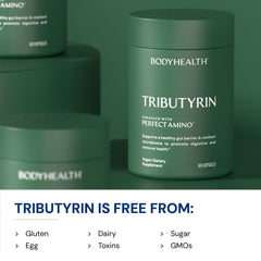BodyHealth Tributyrin bottle with label signals immune support potential via gut health.