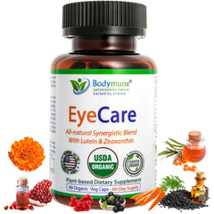 Bodymune Advanced EyeCare bottle and capsules for daily eye health support.