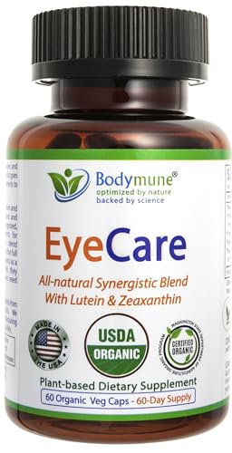 Close-up of Bodymune EyeCare capsules highlighting vegan formula.