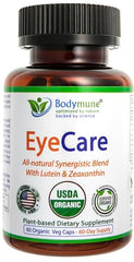 Close-up of Bodymune EyeCare capsules highlighting vegan formula.