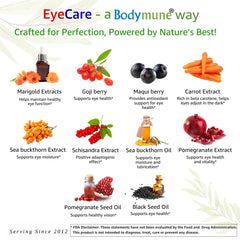 COA and organic labels on Bodymune EyeCare packaging for transparency.