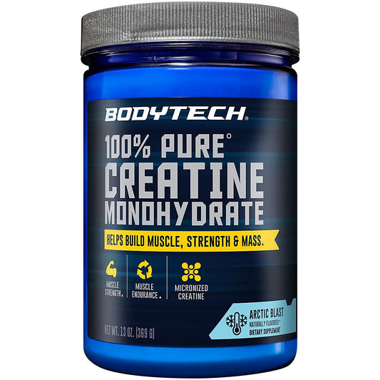 BodyTech Arctic Blast creatine bottle supports intense workouts and focus.