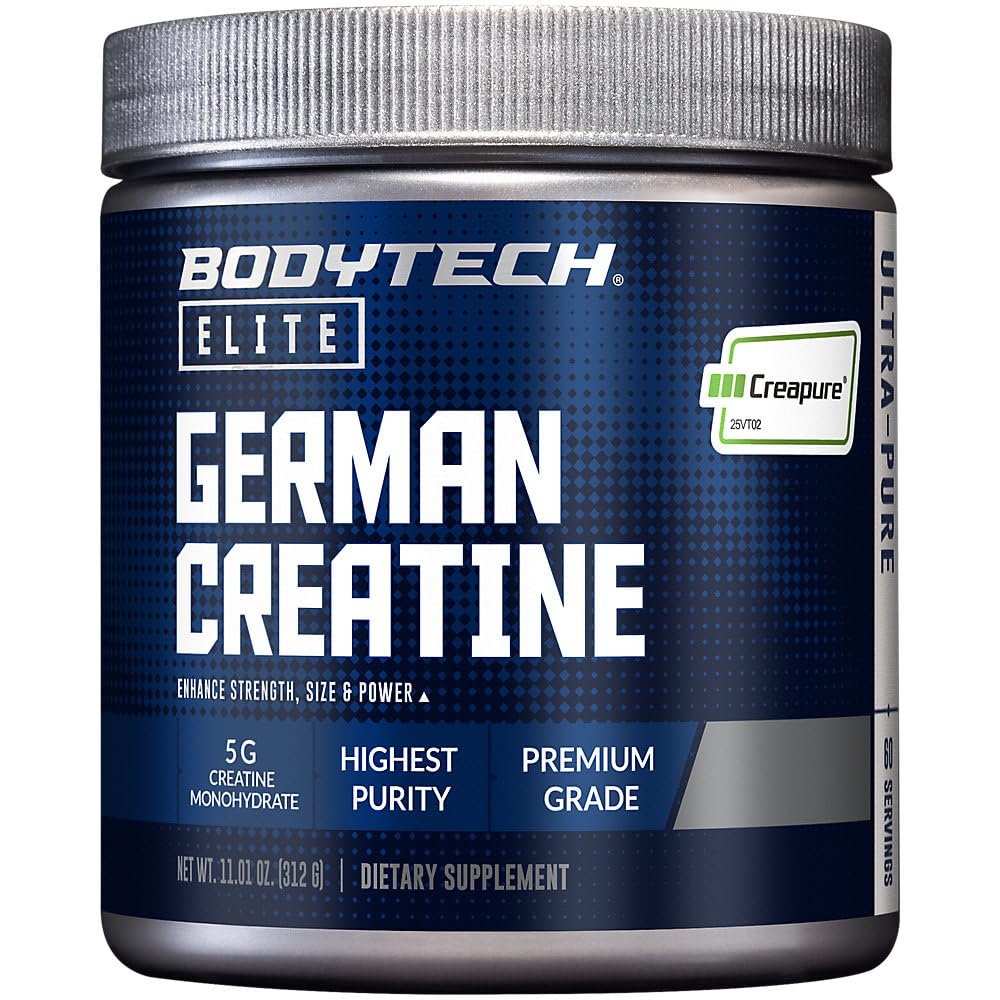 BodyTech Elite Creapure creatine bottle showing premium purity.