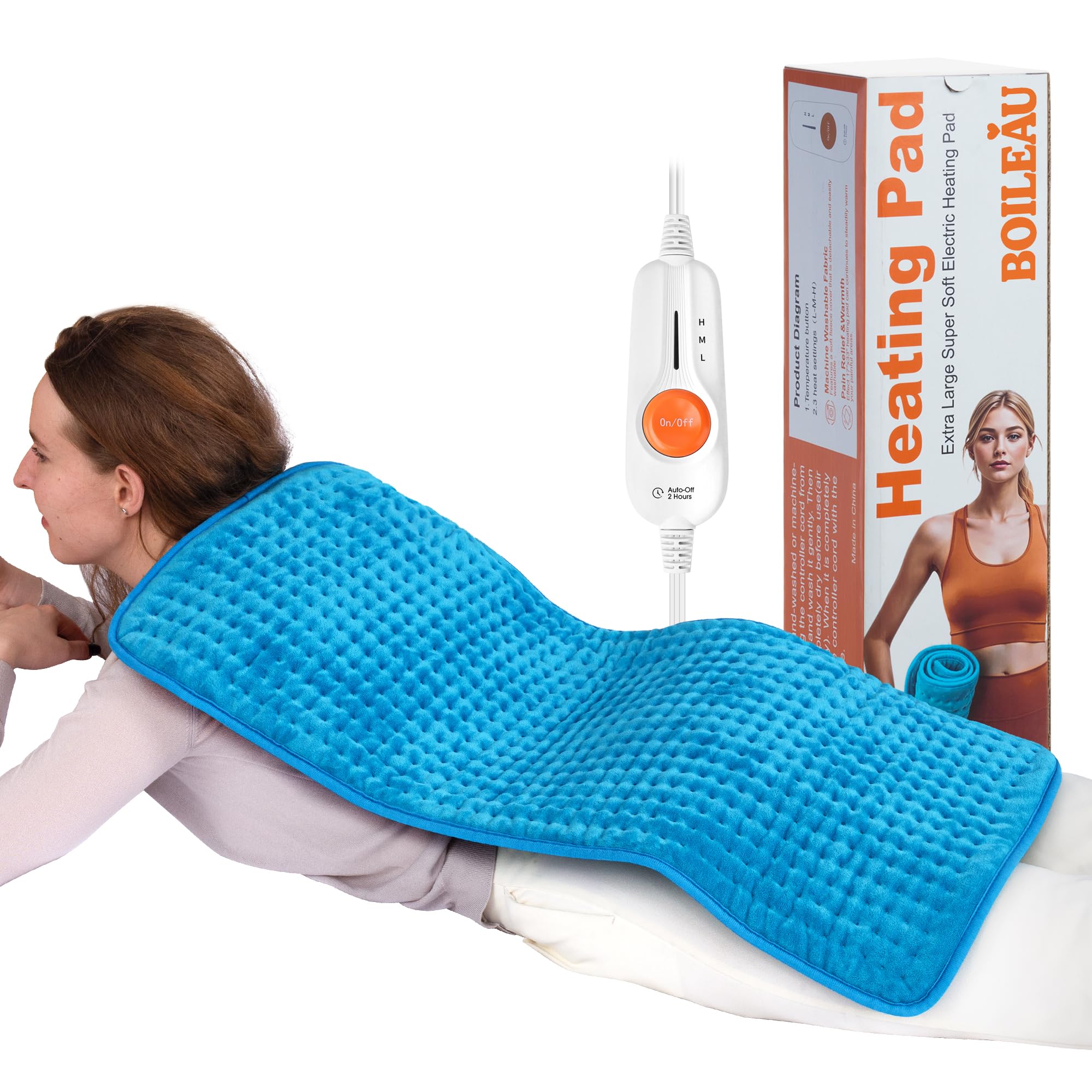 Boileau electric heating pad with full back coverage for comforting warmth