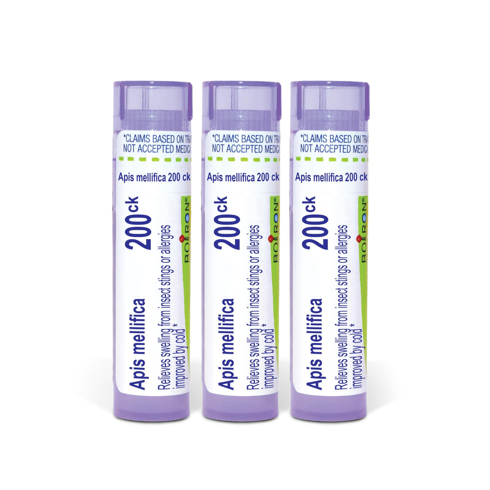 Boiron Apis Mellifica 200CK pellets in a compact multi-dose tube for swelling relief