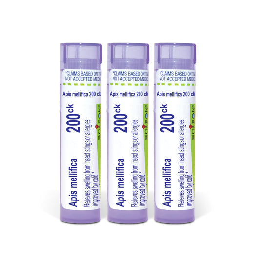 Boiron Apis Mellifica 200CK pellets in a compact multi-dose tube for swelling relief