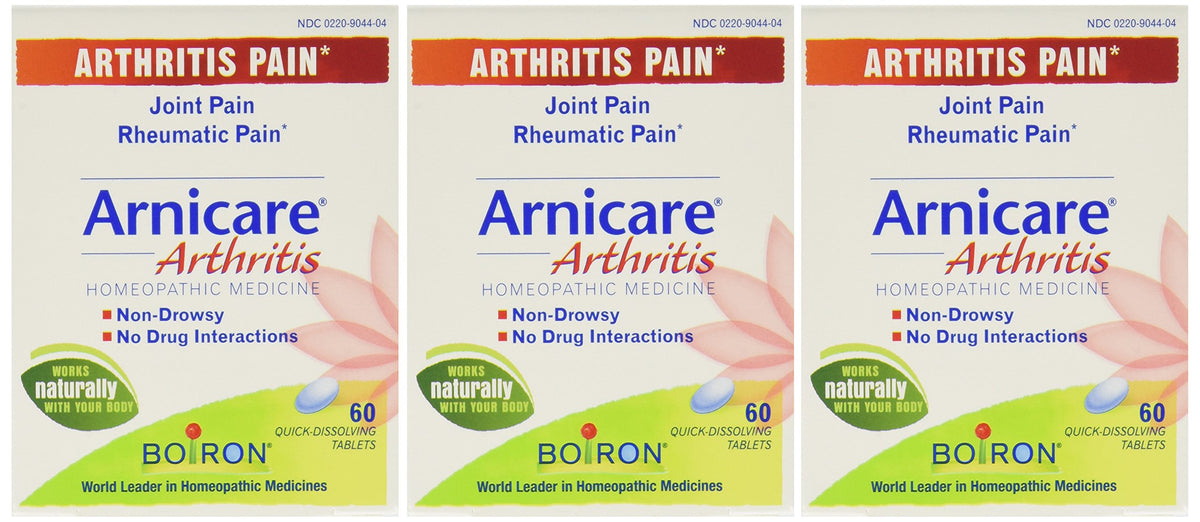 Boiron Arnicare Arthritis 60-tab pack for convenient joint comfort on the go.