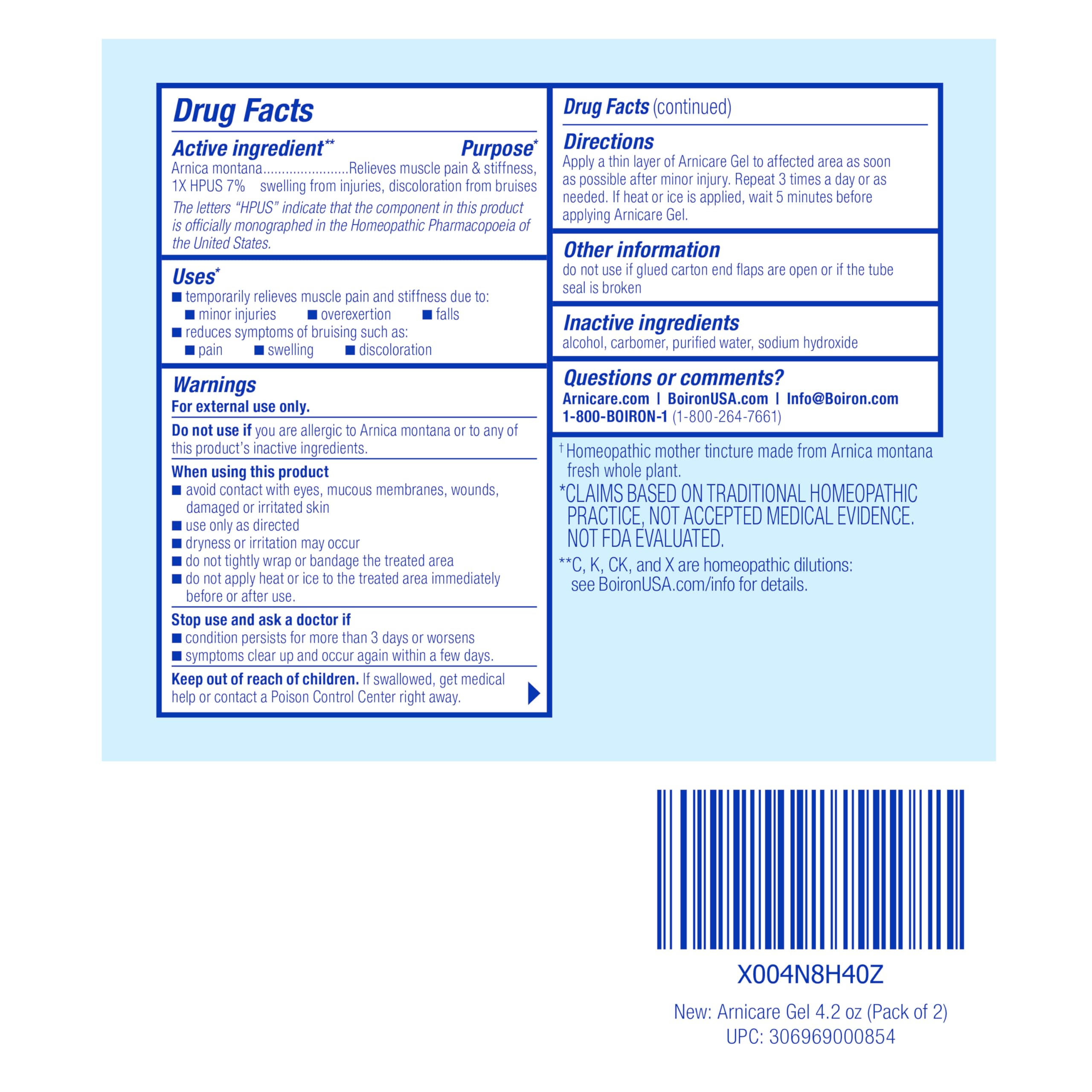 Boiron Arnicare Gel tube close-up with label details.
