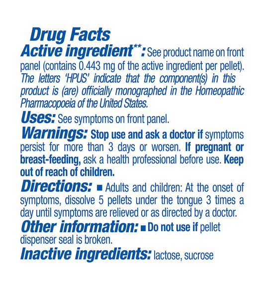 Boiron Arsenicum Album 200CK pellets in packaging for on-the-go symptom management.