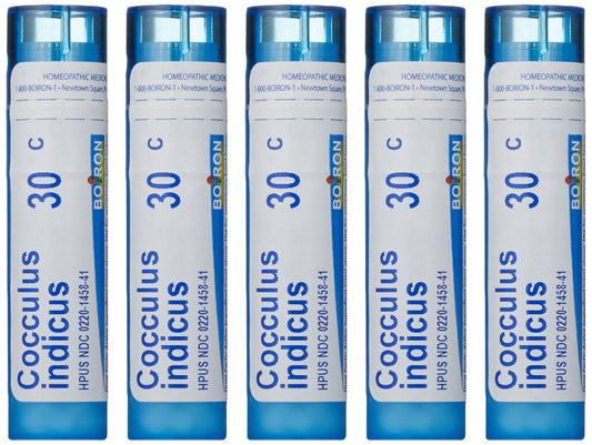 Boiron Cocculus Indicus 30C pack of 5 box offers motion relief on the go.