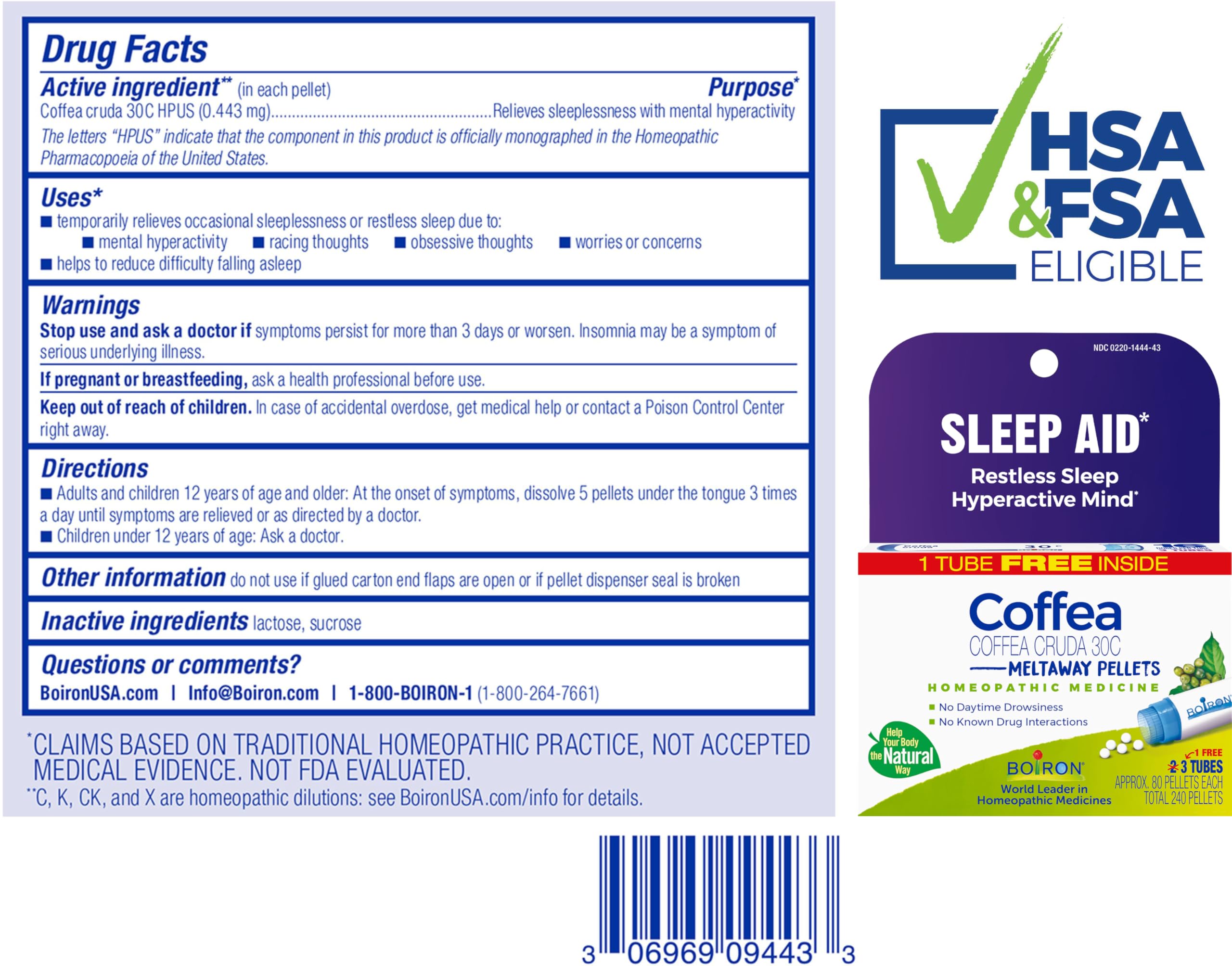 Boiron Coffea Cruda 30C packaging with blue health pen.