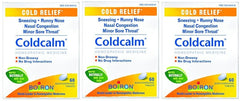 Boiron Coldcalm bottle front showing 60 tablets for symptomatic support.