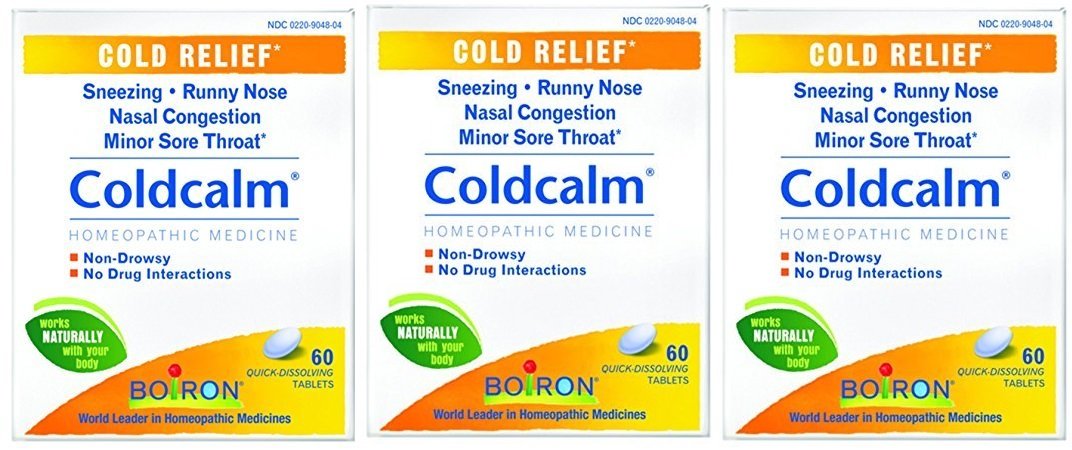 Boiron Coldcalm three-pack bottles for home cold relief and everyday use.