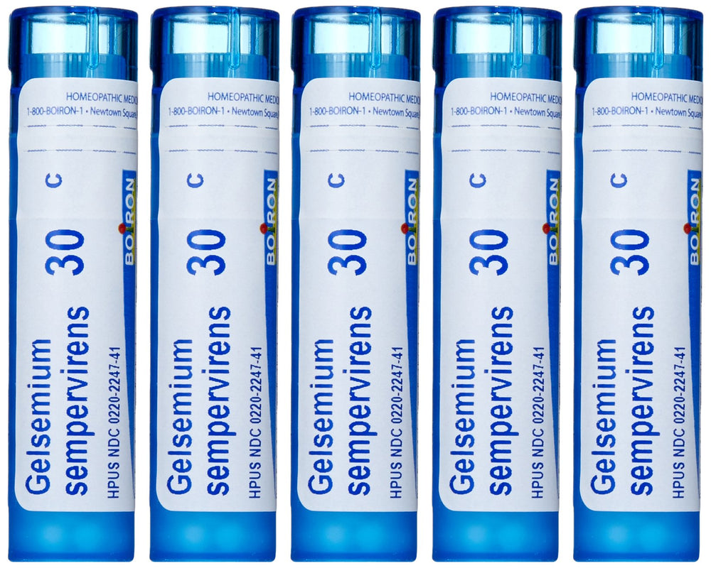 Boiron Gelsemium 30C pellets in pack of five for stage fright support