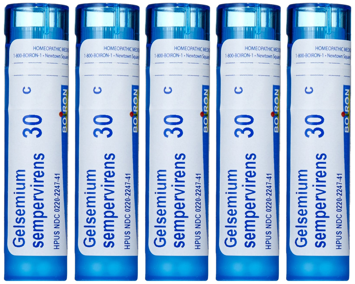 Boiron Gelsemium 30C pellets in pack of five for stage fright support