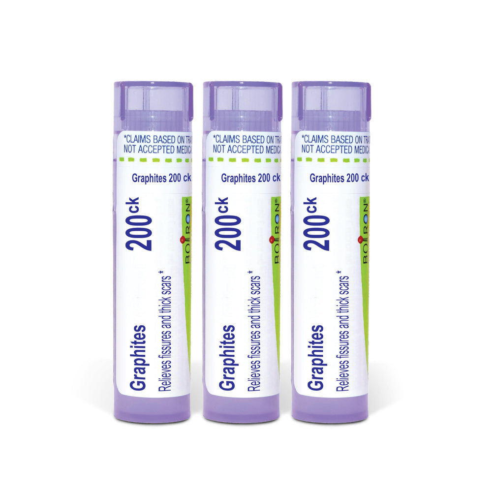 Boiron Graphites 200CK pellets melt under the tongue for portable use.