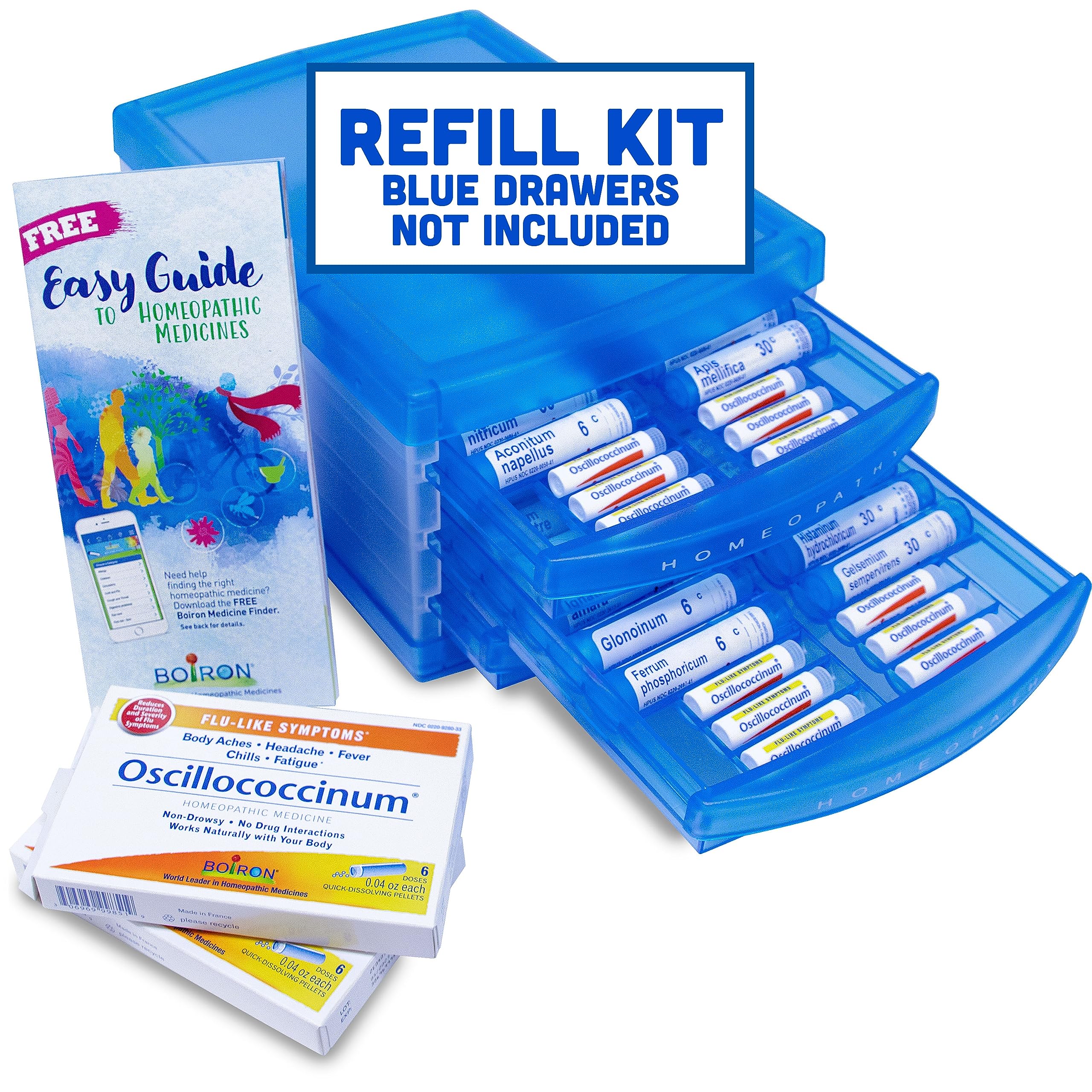 Boiron HomeoFamily refill 32 tubes arranged for organized home use.