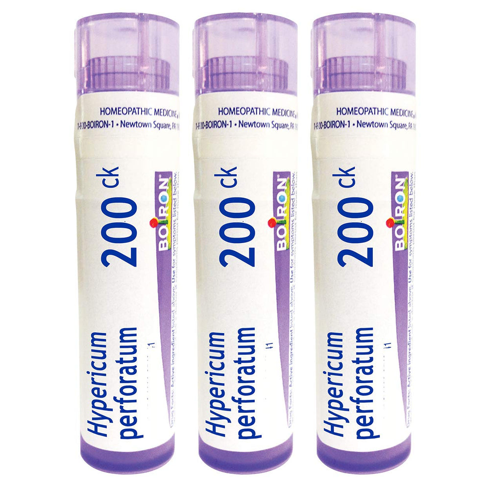 Boiron Hypericum 200CK pellets in a tube for quick tongue dissolution at first sign of symptoms.