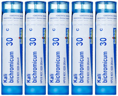 Boiron Kali Bichromicum 30C pellets for quick cold symptom relief, fast-dissolving on the tongue.