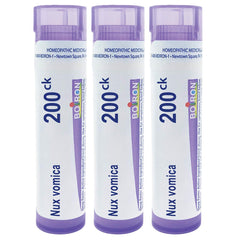 Boiron Nux Vomica 200CK pellets pack with compact tubes for on-the-go dosing.