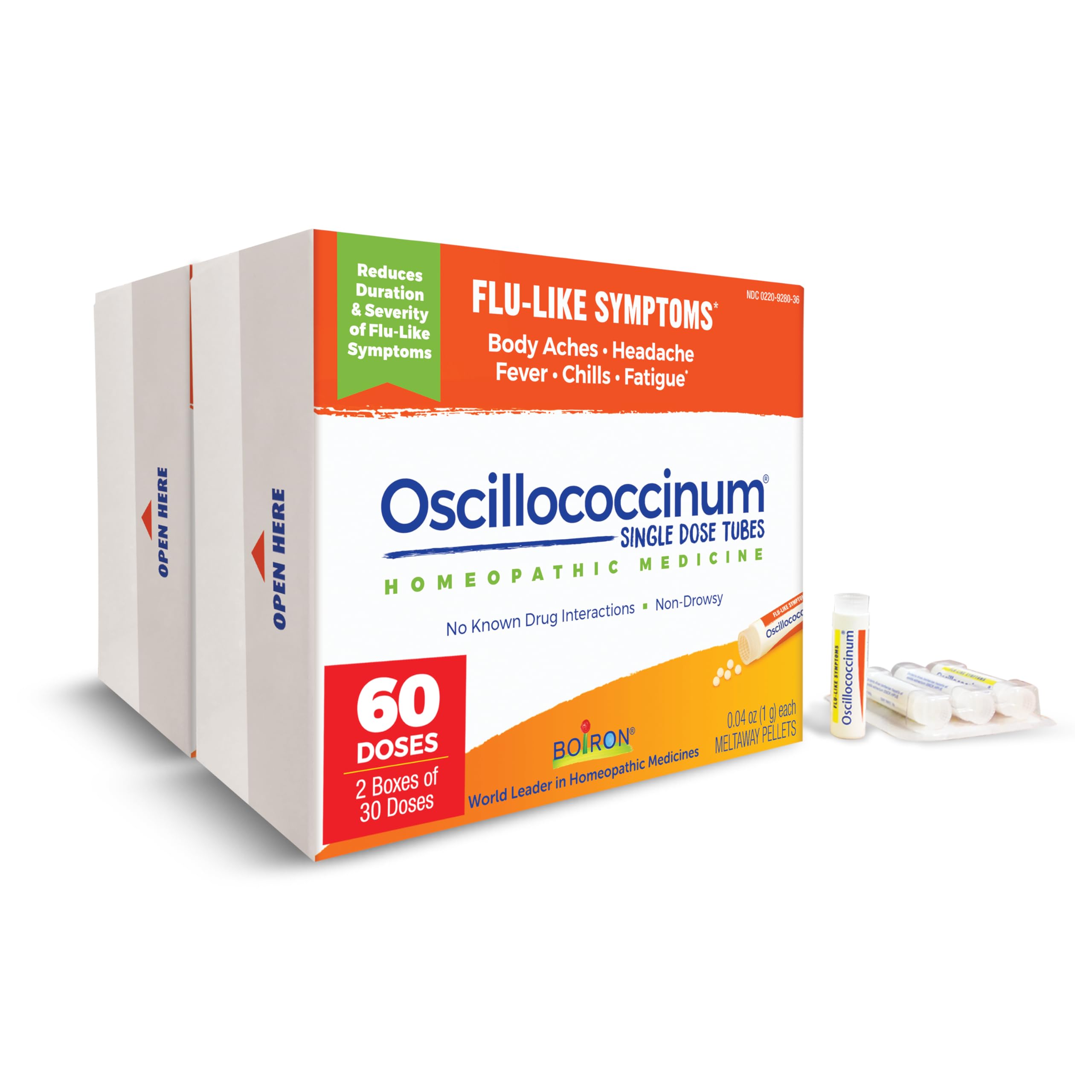 Boiron Oscillococcinum box front showing flu relief packaging.