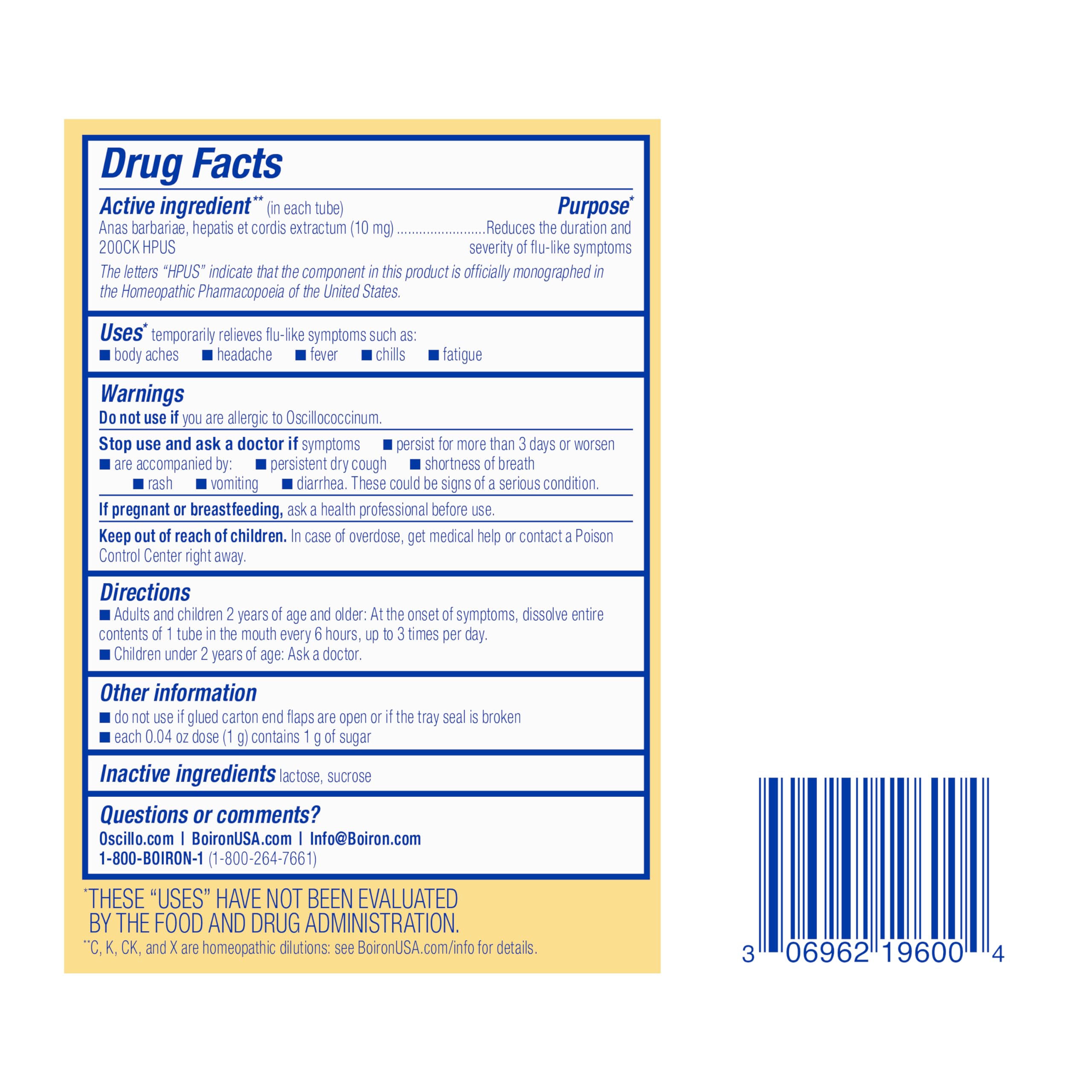 Boiron Oscillococcinum bottle cap shown with dosing tips.