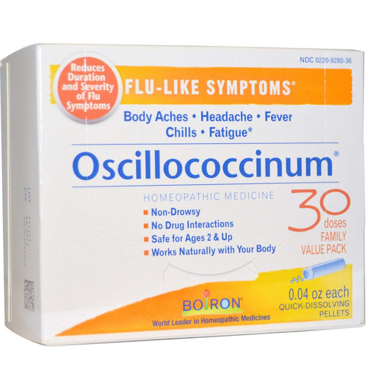 Boiron Oscillococcinum pellets in meltaway form for flu-like symptom relief.