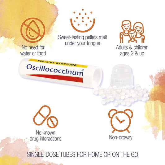 Oscillococcinum pellets dissolving quickly at the first signs of flu-like symptoms.
