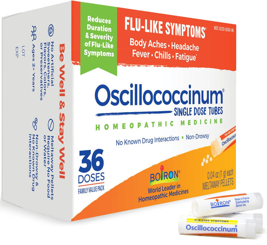 Boiron Oscillococcinum pellets under the tongue for quick relief.