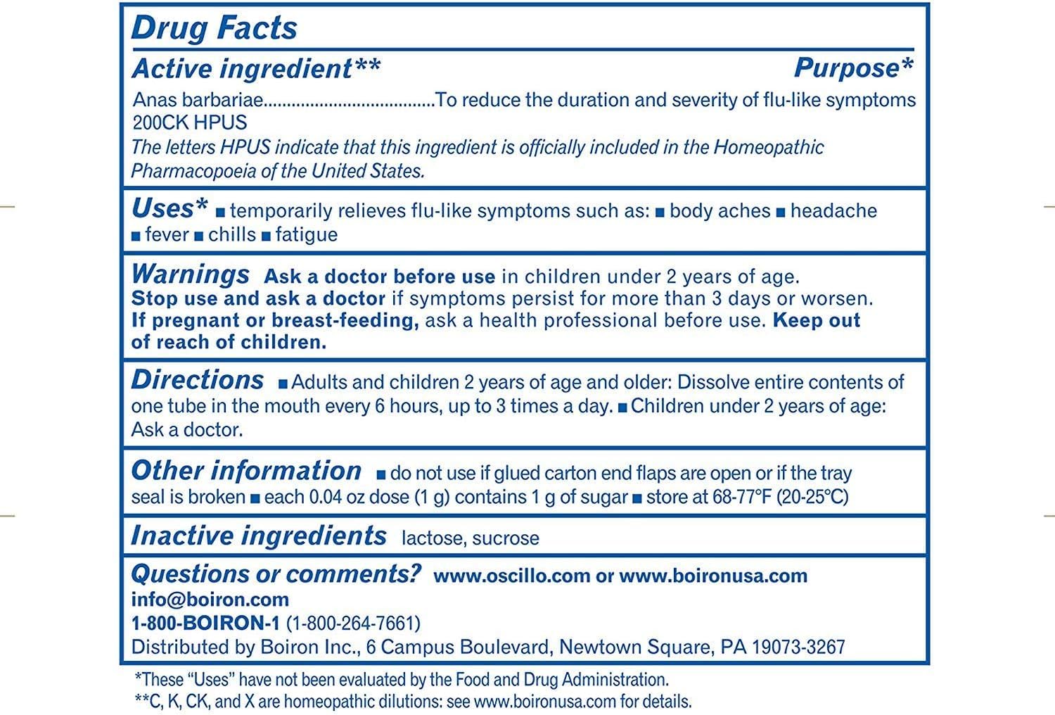 Boiron Oscillococcinum packaging highlights age 2 plus safety and ease of use.