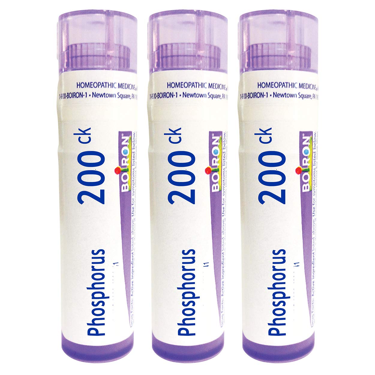 Boiron Phosphorus 200CK pellets in a tube for dizziness with sleeplessness.
