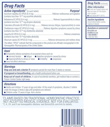 Boiron StressCalm bottle closeup with readable label and reassurance