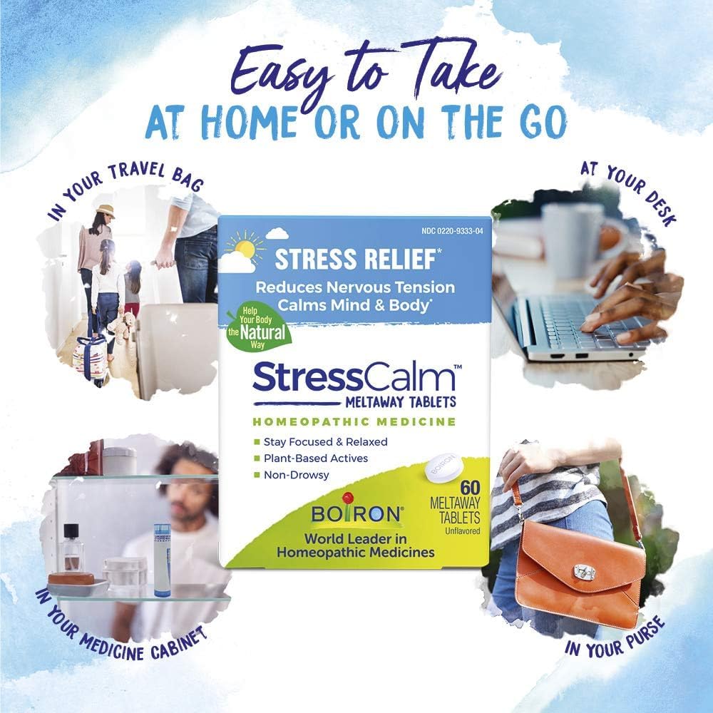 Boiron StressCalm calm desk scene suggests improved focus during work
