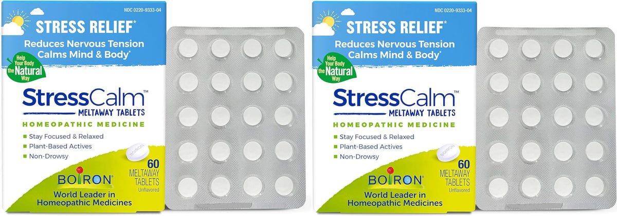 Boiron StressCalm pack of 2 shown for daily calm without drowsiness