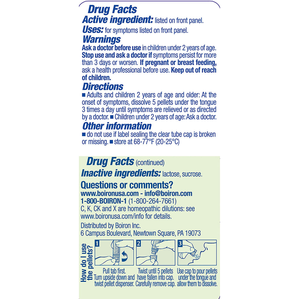 Boiron Symphytum pellets close-up in a tube, quick-dissolving and portable