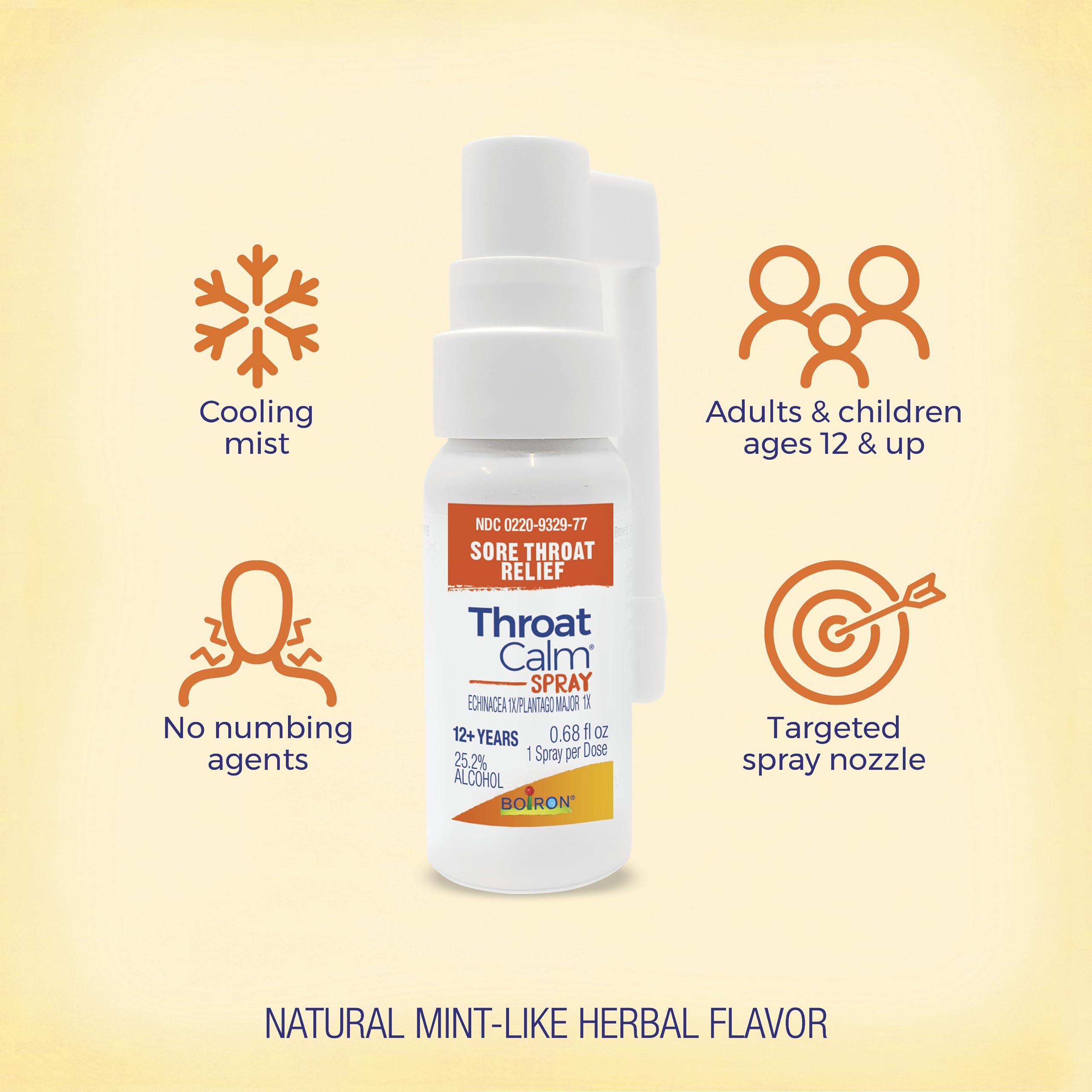 ThroatCalm spray mist providing fast comfort for occasional throat discomfort.