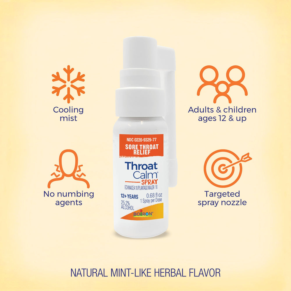 ThroatCalm spray mist providing fast comfort for occasional throat discomfort.