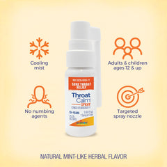 ThroatCalm spray mist providing fast comfort for occasional throat discomfort.