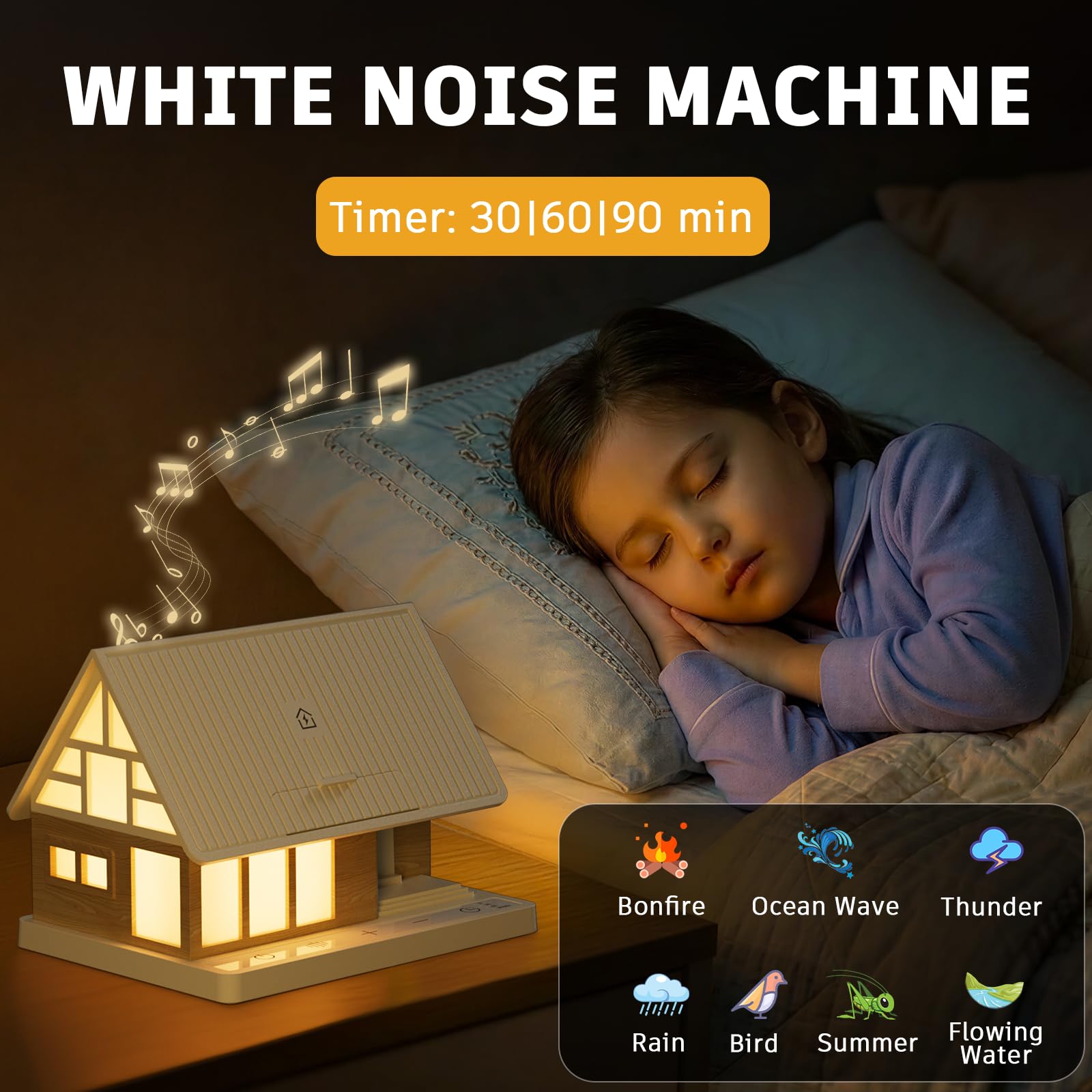Bokefo bedside lamp with white noise sounds for a calm sleep environment.