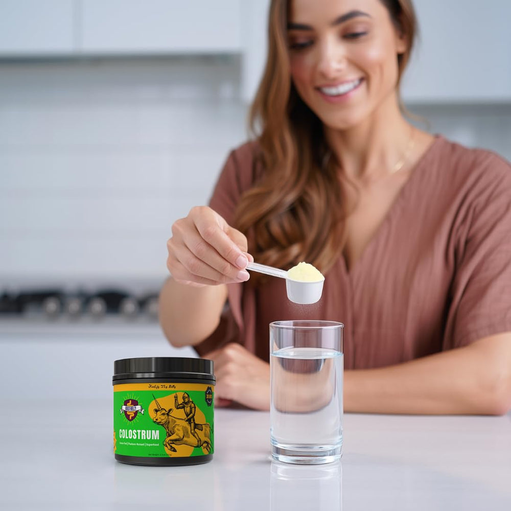 Bold Belly Colostrum Powder sprinkled on pet food for daily wellness