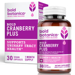Bold Botanica Cranberry Plus bottle with capsules for daily urinary wellness