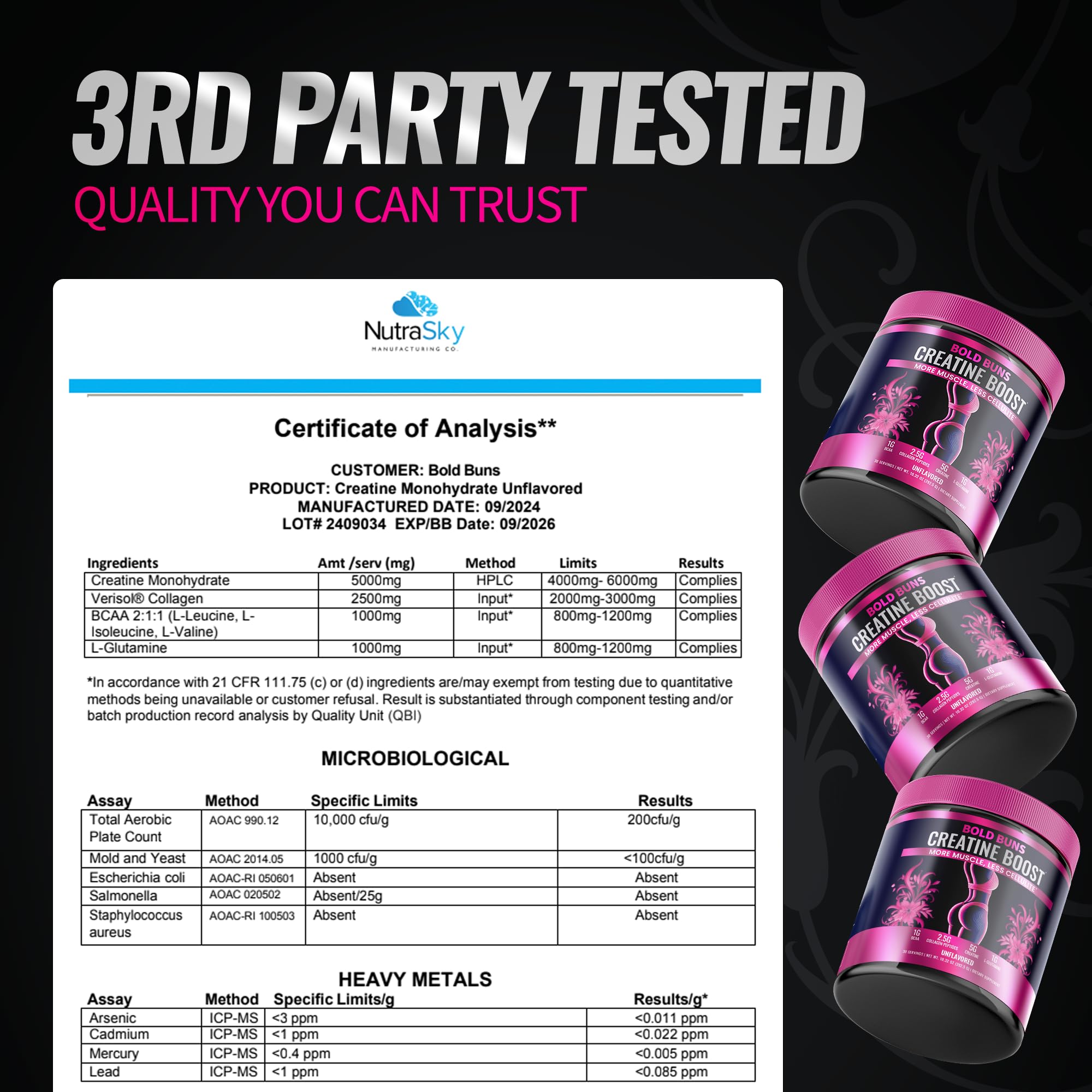Bold Buns Creatine for Women collagen peptides visual underscores skin, hair, nails support potential.
