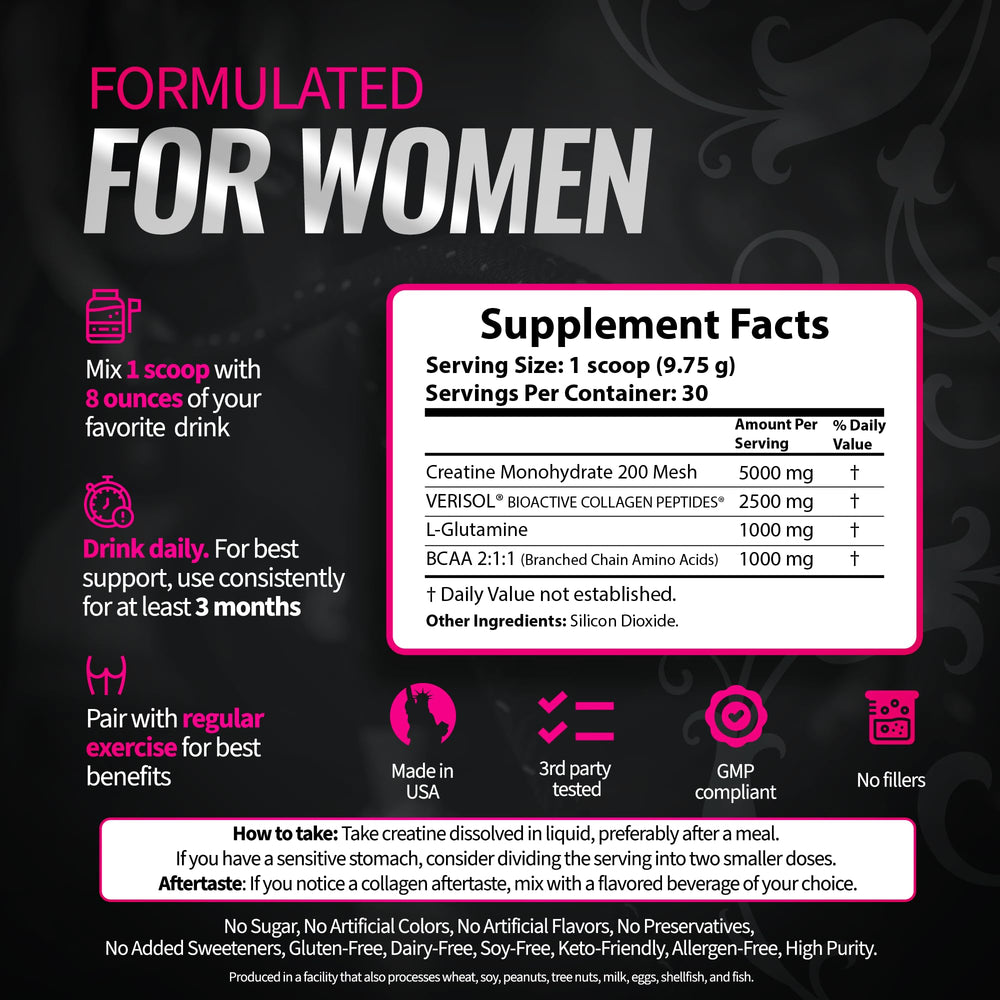 Bold Buns Creatine for Women creatine monohydrate powder supports consistent workouts.