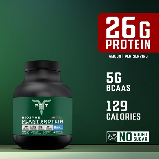 Bolt Biozyme vanilla protein scoop beside the tub for post-workout fueling.
